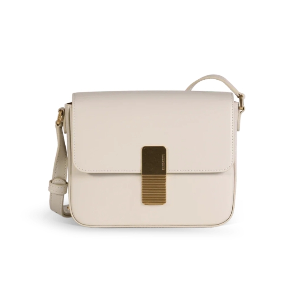 Cream Crossbody Bag with Gold Hardware - Women's Shoulder Bag